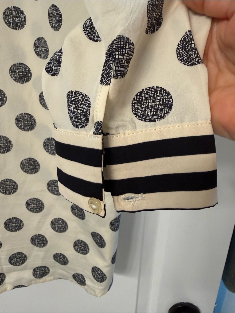 Mud Pie Black Polka Dot Tunic Top Striped Collar Size L 12–14 - Picture 3 of 5
